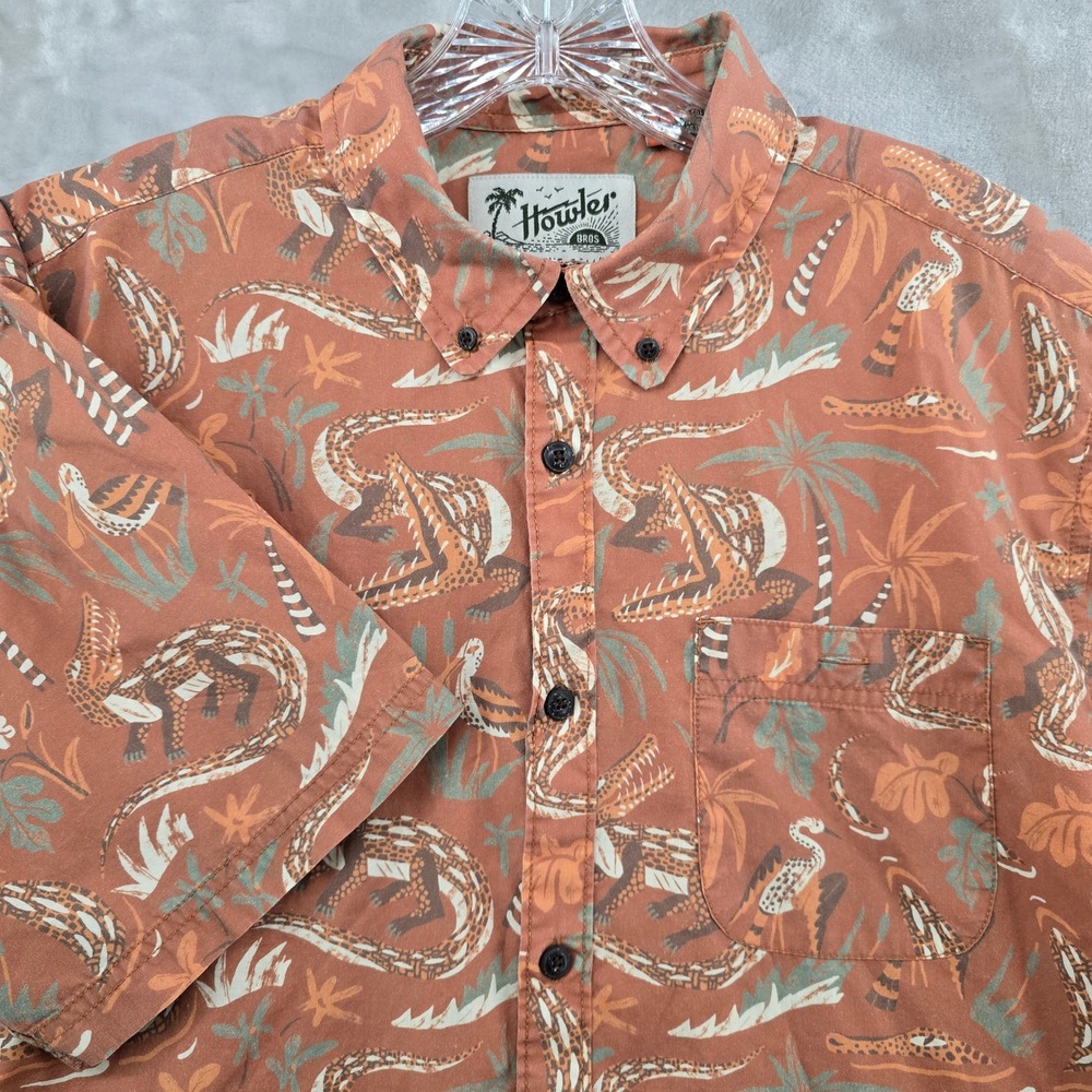 Howler Bros Button Down Men Large Rust Alligator Tropical Short Sleeve Shirt
